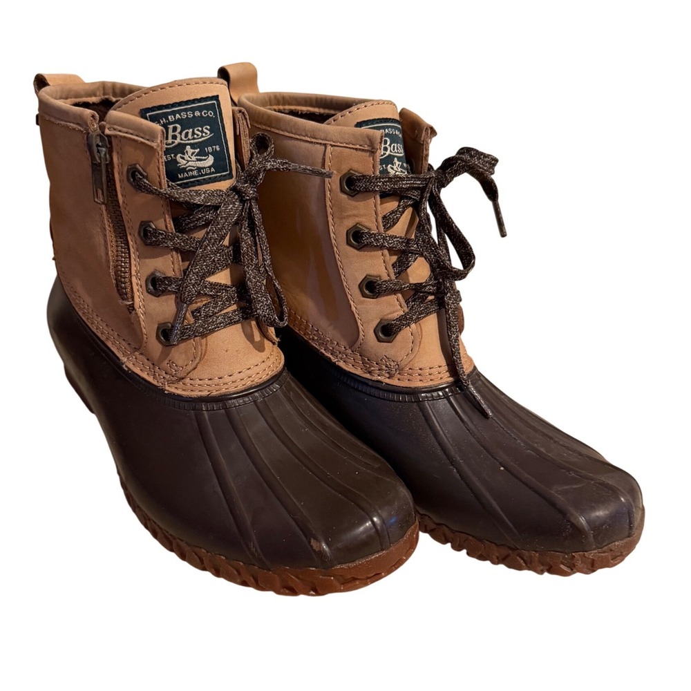 GH Bass & Co Women Waterproof Duck Boots Tan Brown Leather Ankle 8M